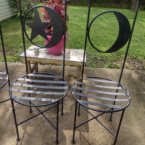 Antique French Wrought Iron Forged Outdoor Chairs w Wrought Iron Glass Top Table - Picture 12 of 16